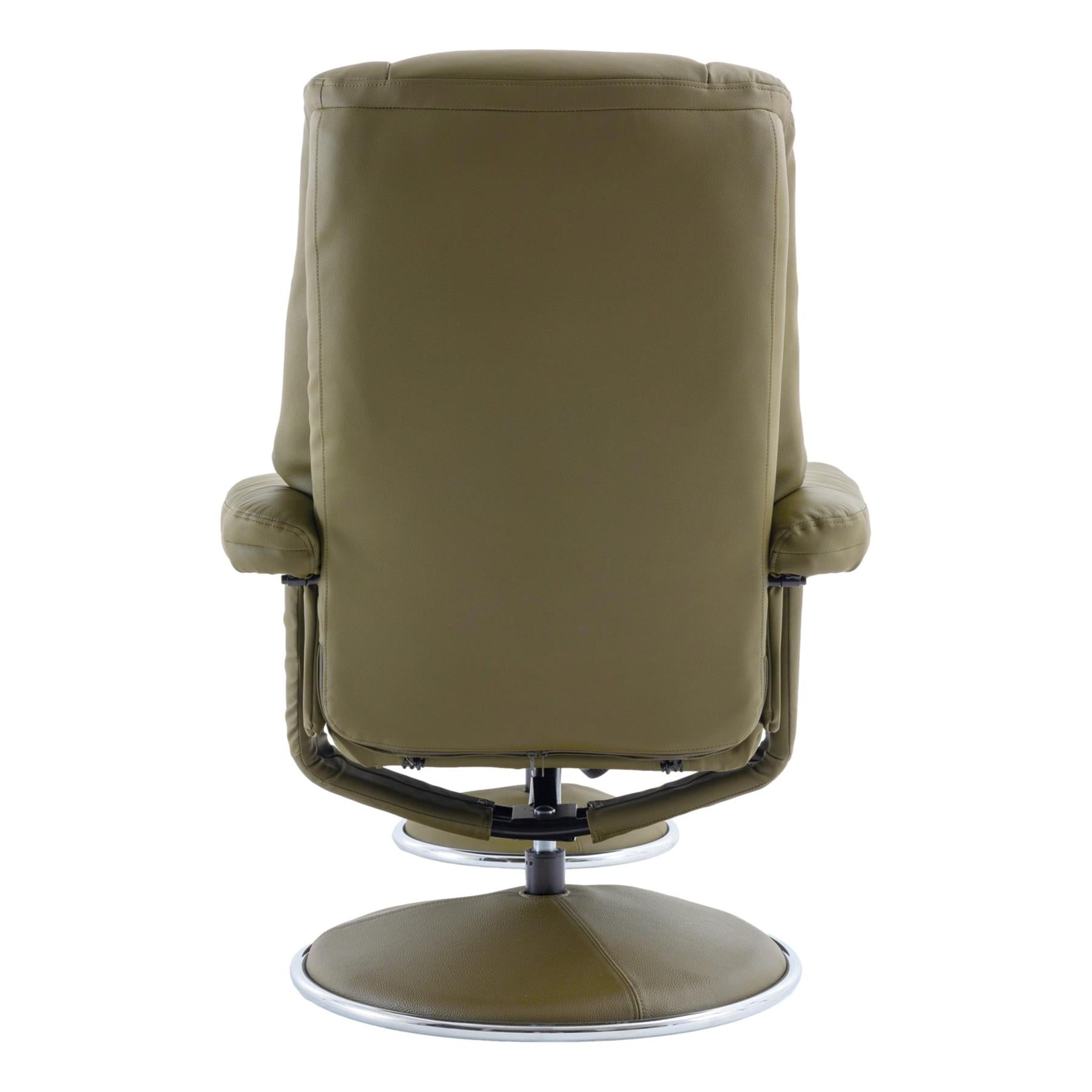 The Denver - Swivel Recliner Chair & Footstool in Olive Green Genuine Leather - Refurbished