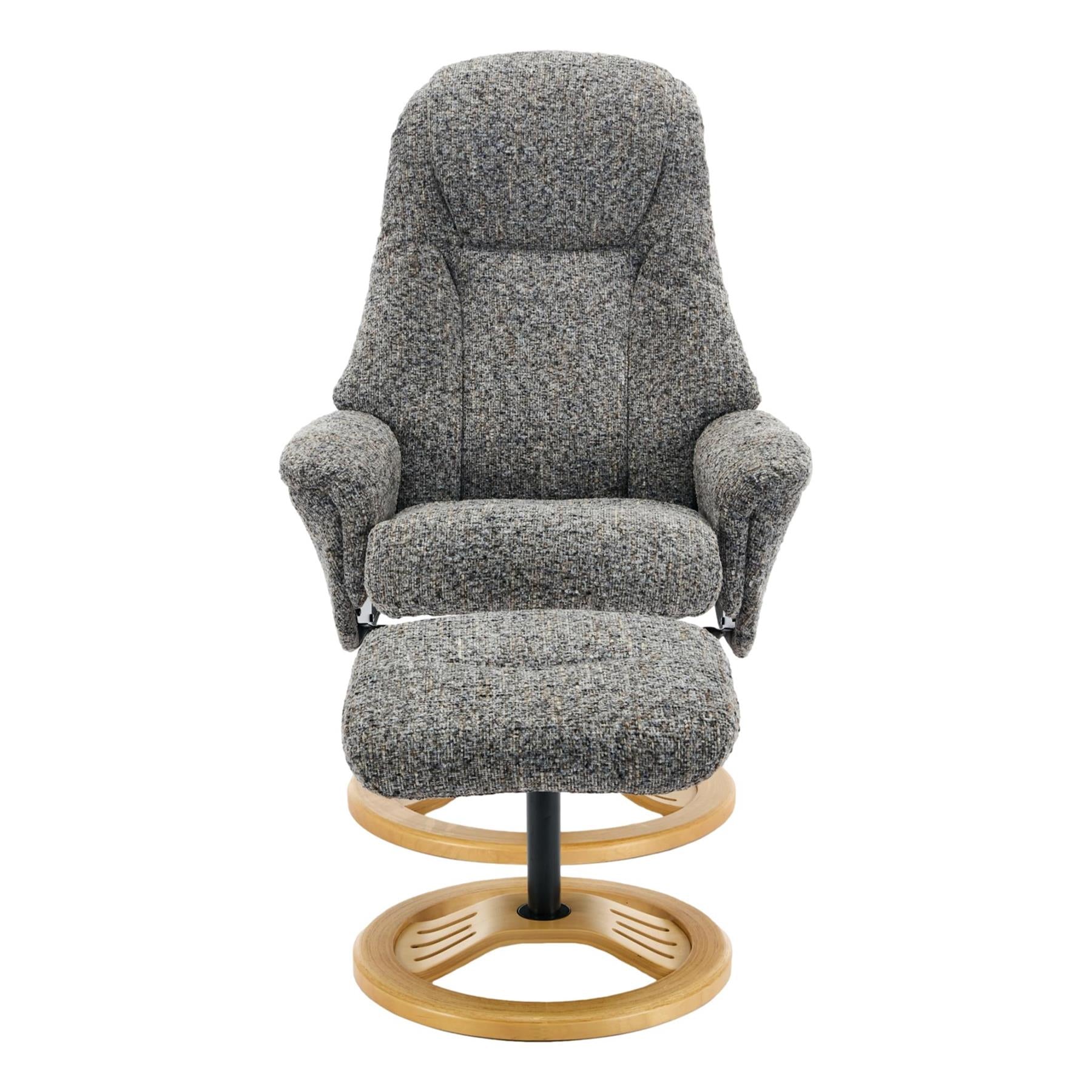 Aruba Swivel Recliner Chair in Muscari Grey Fabric with Matching Footstool