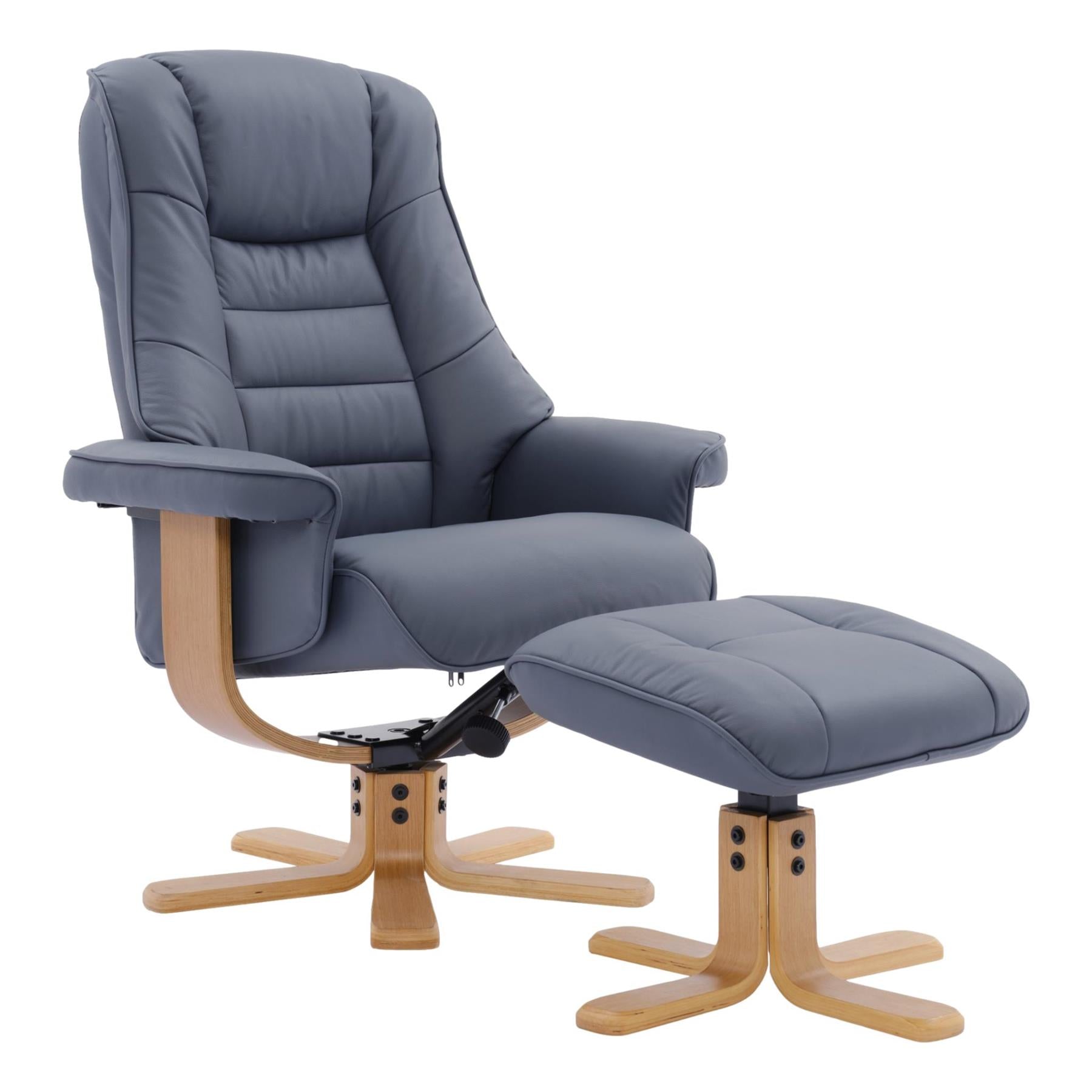 The Sardinia - Swivel Recliner Chair & Footstool in Petrol Blue Genuine Leather