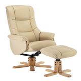 Cairo Swivel Recliner Chair & Footstool in Cream Plush Faux Leather - Clearance