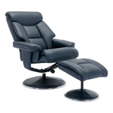 The Biarritz - Swivel Recliner Chair & Matching Footstool in Navy Plush Faux Leather