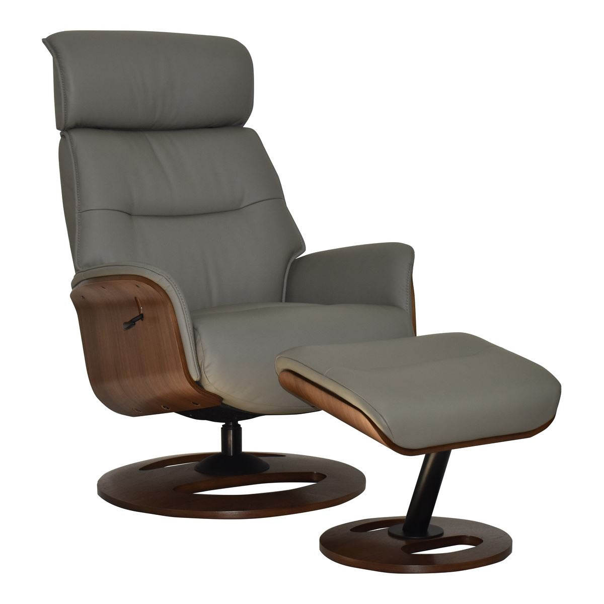 Reya Swivel Recliner and Footstool in Husky Full Leather - primary product image