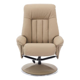 The Lyon - Genuine Leather Swivel Recliner Chair & Footstool in Pebble Cream - Refurbished - thumbnail 3