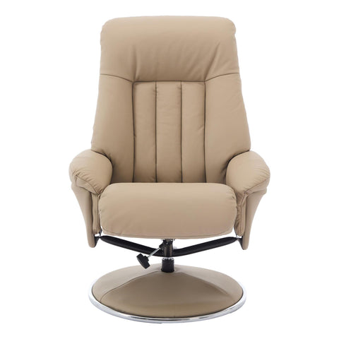 The Lyon - Genuine Leather Swivel Recliner Chair & Footstool in Pebble Cream - Refurbished - image 3
