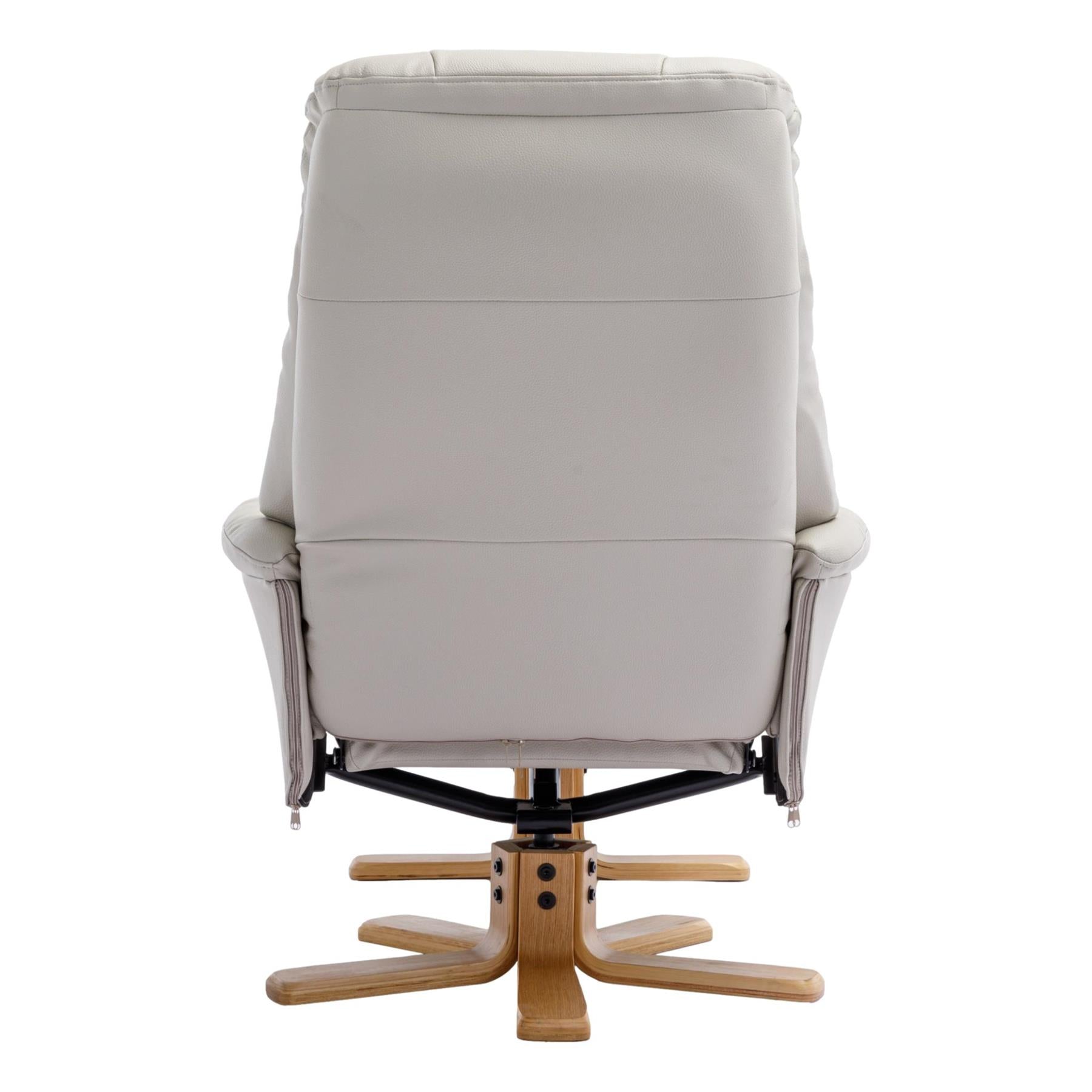 The Dubai - Swivel Recliner Chair & Footstool in Mushroom Plush Faux Leather - Refurbished