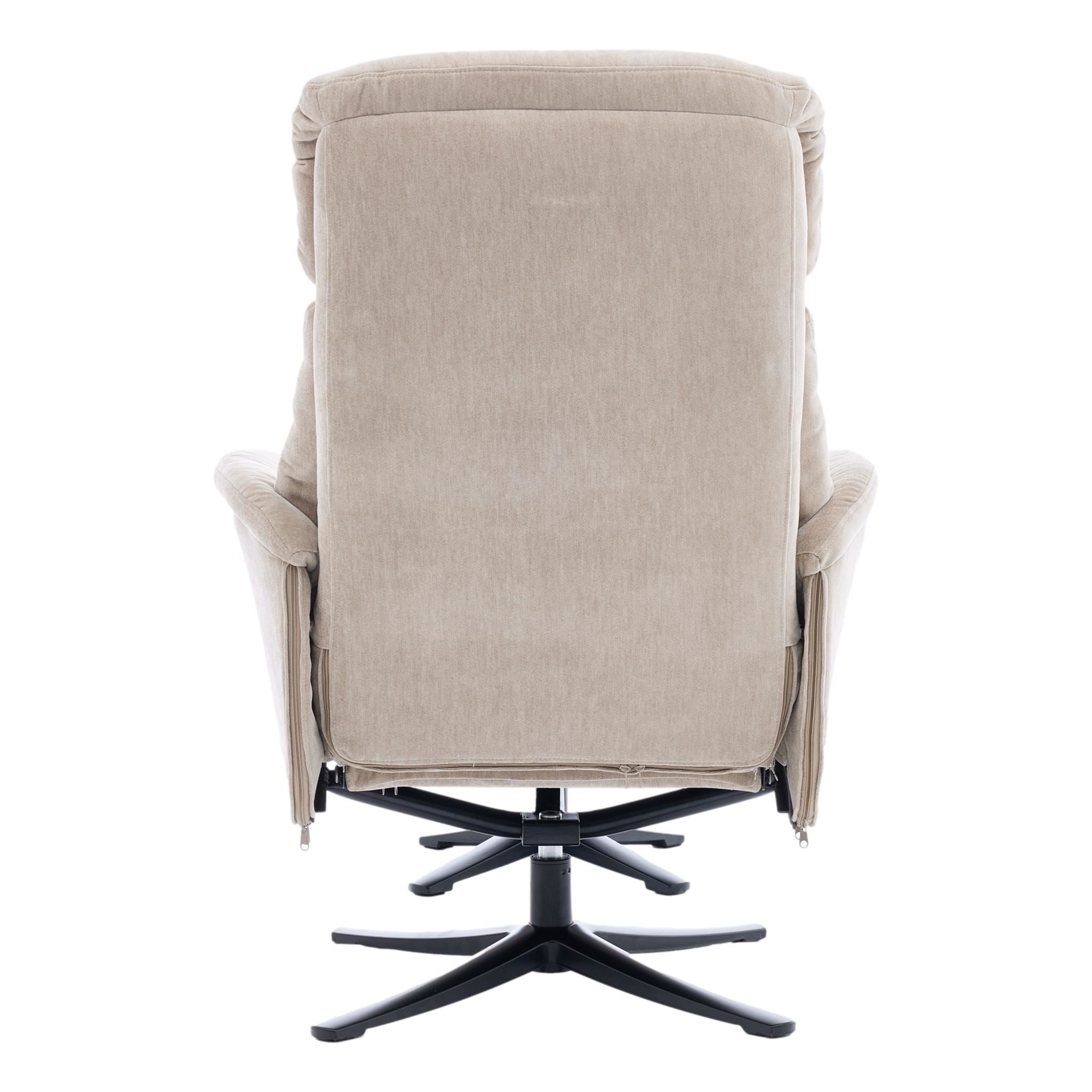 The Lucia Swivel Recliner Chair & Footstool in Mushroom Fabric
