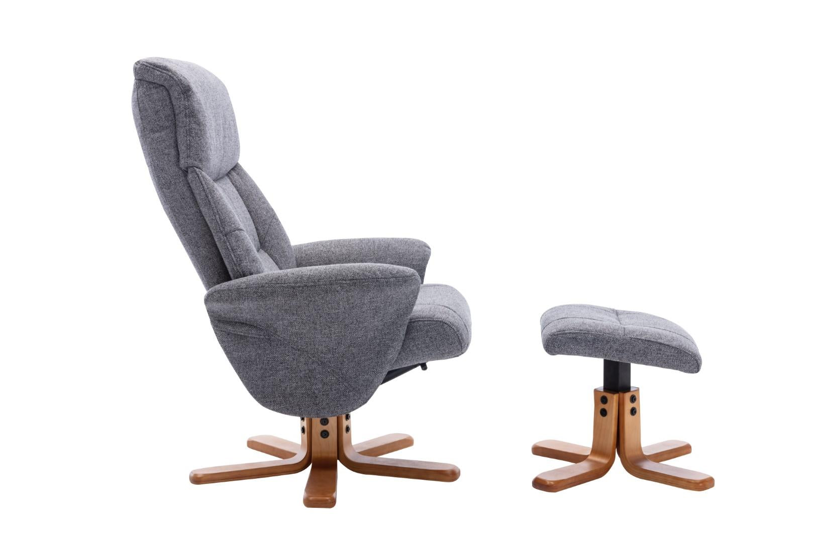 Marseille Swivel Recliner Chair and Footstool in Slate Fabric