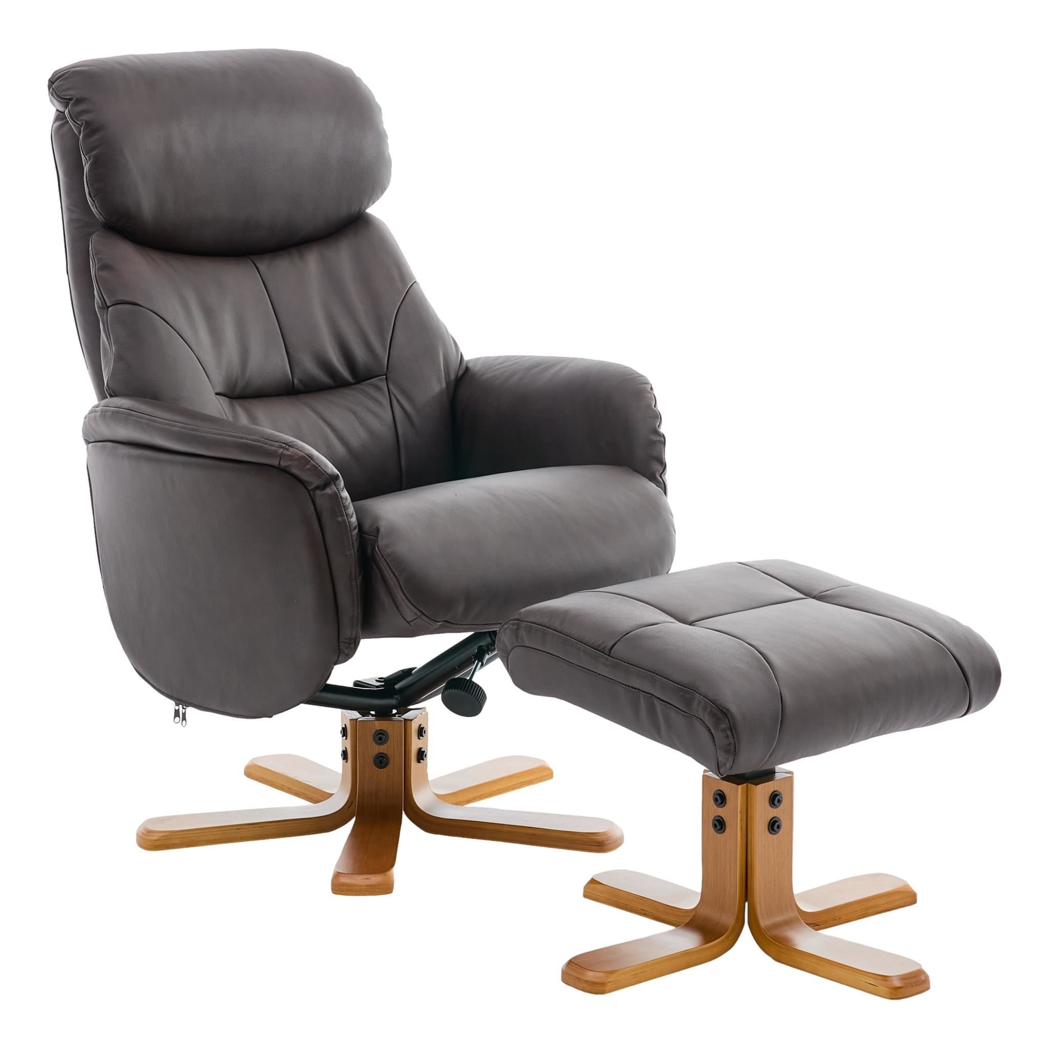 The Eden Swivel Recliner Chair & Matching Footstool in Russet Brown Leather - primary product image