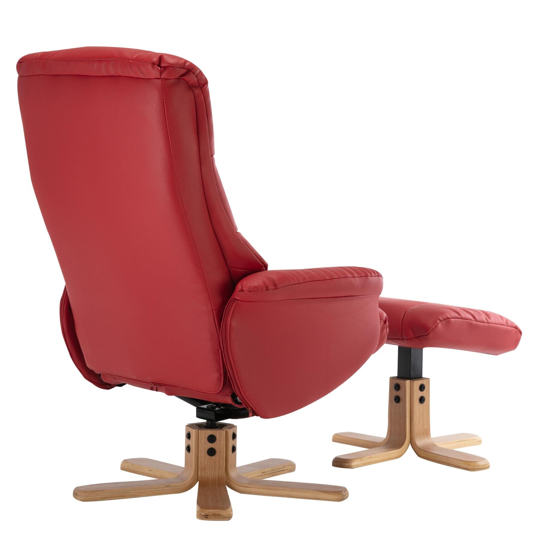 Cairo Swivel Recliner Chair & Footstool in Cherry Plush Faux Leather Refurbished