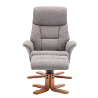 Marseille Swivel Recliner Chair and Footstool in Fossil Fabric - Clearance