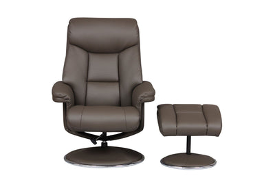 Biarritz Plush Swivel Recliner Chair & Matching Footstool In Charcoal/Chrome