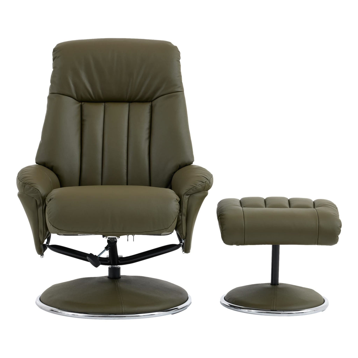 The Lyon - Genuine Leather Swivel Recliner Chair & Footstool in Olive Green - alternate product image