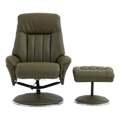 The Lyon - Genuine Leather Swivel Recliner Chair & Footstool in Olive Green - image 2