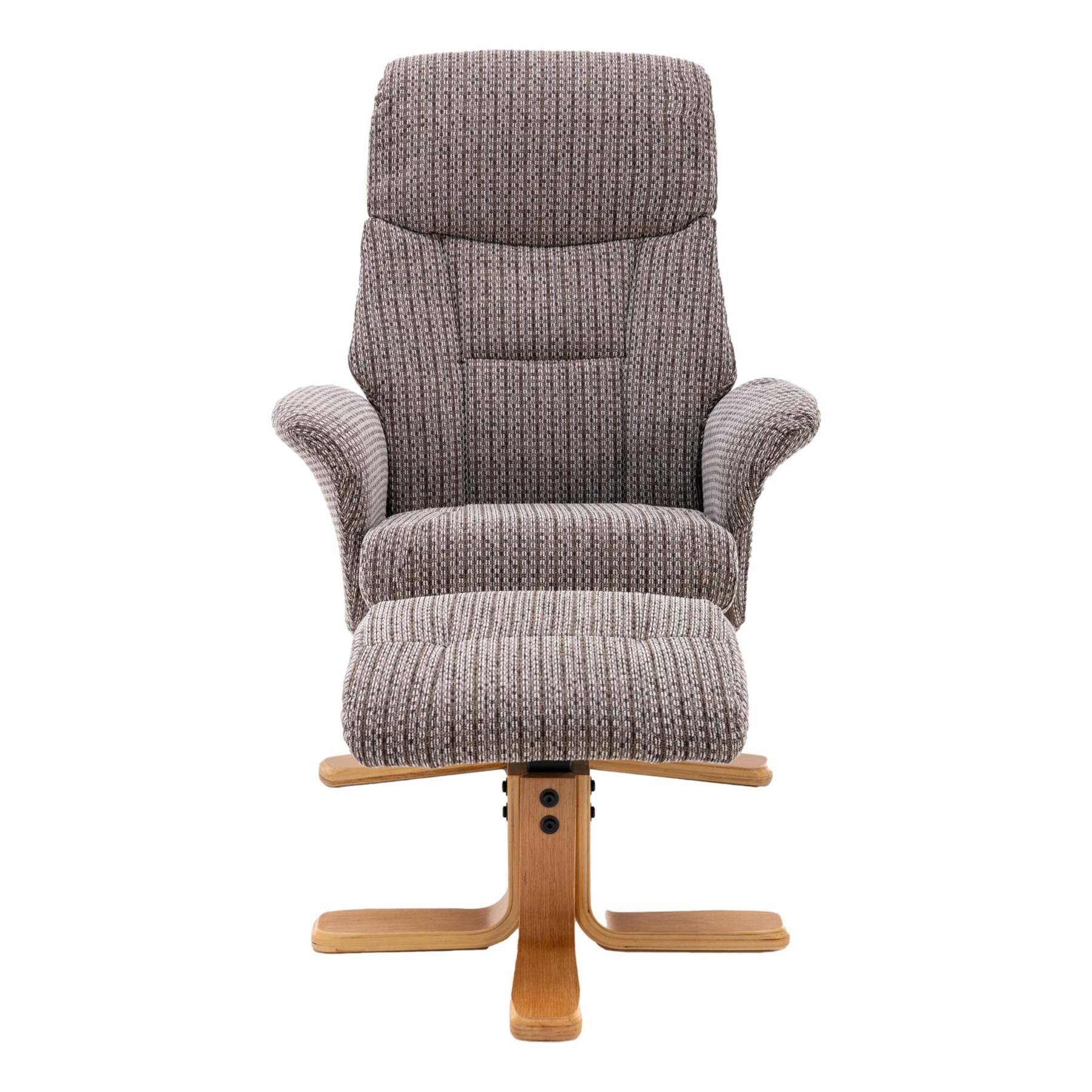 The Giza - Fabric Swivel Recliner Chair & Matching Footstool in Cafe Latte - Refurbished