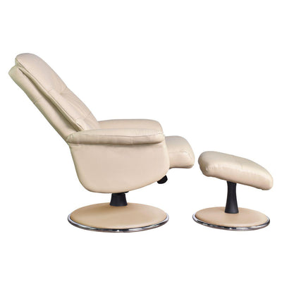 The Kansas Genuine Leather Swivel Recliner Chair in Cream with Match base - Refurbished