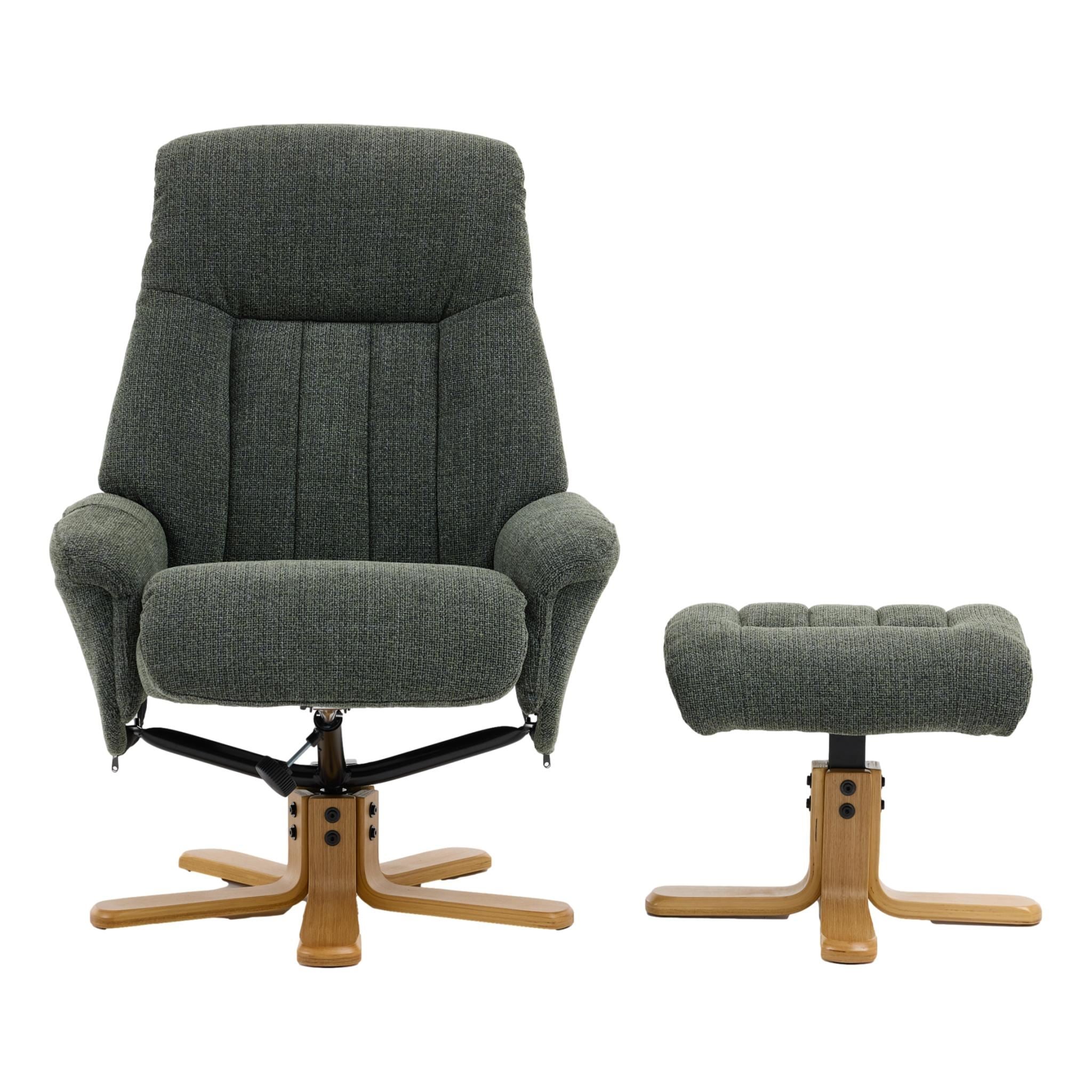 The Paris Swivel Recliner Chair & Footstool in Fern Fabric - alternate product image