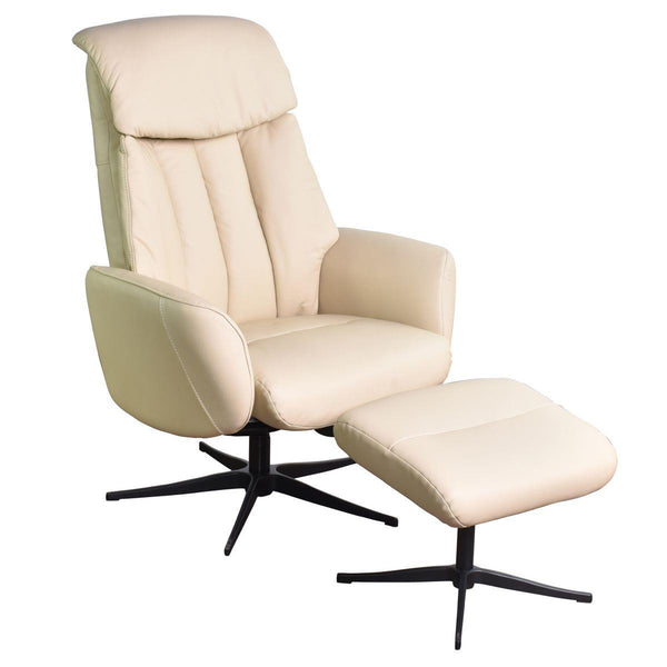 The Indiana Swivel Recliner Chair in Cream Genuine Leather and Black base.