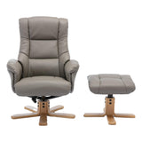 Cairo Swivel Recliner Chair & Footstool in Grey Plush Faux Leather