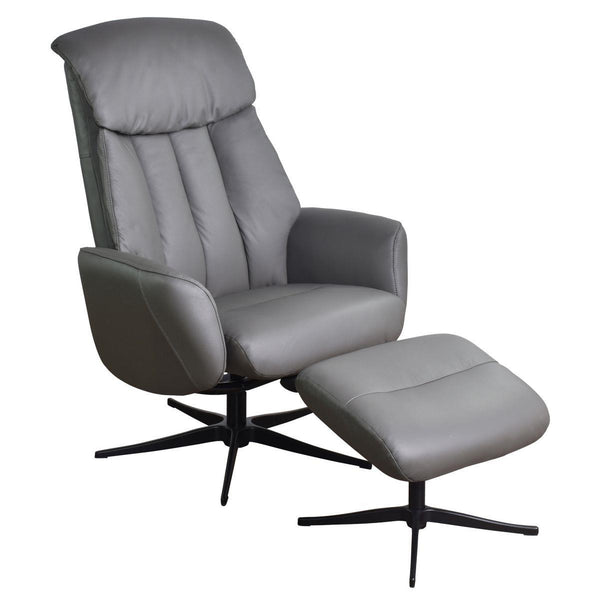 The Indiana Swivel Recliner Chair in Charcoal Genuine Leather and Black base.