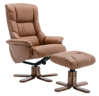 The Florence, Swivel Recliner Chair & Footstool in Tan PU Faux Leather