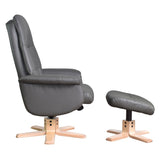The Kansas Swivel Recliner Chair in Charcoal Genuine Leather and Pale Wood base.