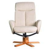 The Dakota Swivel Recliner Chair in Cream Genuine Leather and Cherry base.