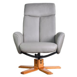 The Dakota Swivel Recliner Chair in Husky Genuine Leather and Cherry base.