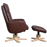 The Dakota Swivel Recliner Chair in Chestnut Genuine Leather and Pale Wood base.