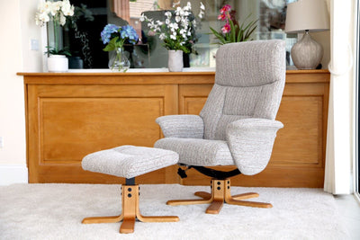 Marseille Fabric Swivel Recliner Chair And Footstool In Wheat