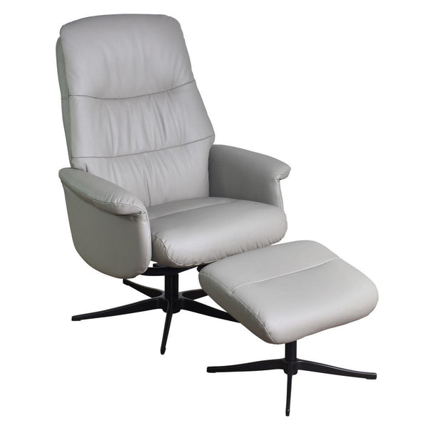 The Kansas Swivel Recliner Chair in Husky Genuine Leather and Black base.