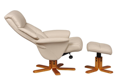 Marseille Faux Leather Swivel Recliner Chair And Footstool In Cafe Latte