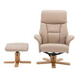 The Giza - Faux Leather Swivel Recliner Chair & Matching Footstool in Cream