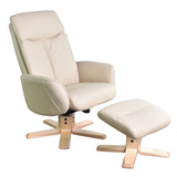 The Dakota Swivel Recliner Chair in Cream Genuine Leather and Pale Wood base.
