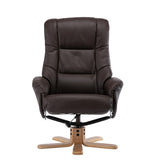 Cairo Swivel Recliner Chair & Footstool in Brown Plush Faux Leather