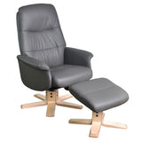 The Kansas Swivel Recliner Chair in Charcoal Genuine Leather and Pale Wood base.