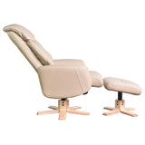The Indiana Swivel Recliner Chair in Cream Genuine Leather and Pale Wood base.