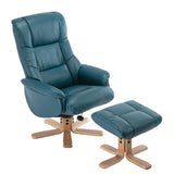 Cairo Swivel Recliner Chair & Footstool in Lagoon Plush Faux Leather