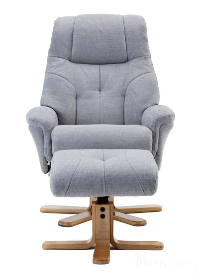 Dubai Lisbon Silver Fabric Swivel Recliner Chair With Matching Footstool GFA