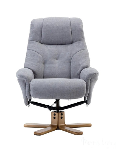 Dubai Lisbon Silver Fabric Swivel Recliner Chair With Matching Footstool GFA