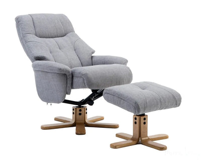 Dubai Lisbon Silver Fabric Swivel Recliner Chair With Matching Footstool GFA