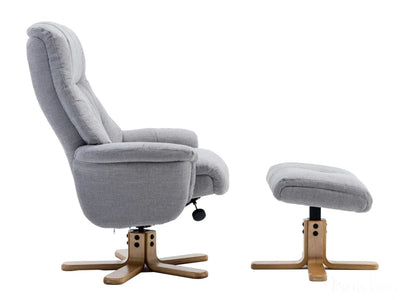 Dubai Lisbon Silver Fabric Swivel Recliner Chair With Matching Footstool GFA