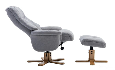 Dubai Lisbon Silver Fabric Swivel Recliner Chair With Matching Footstool GFA
