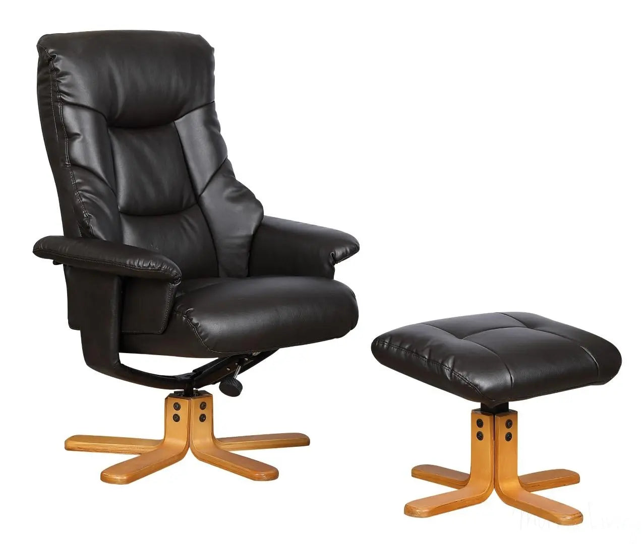 Shanghai Bonded Leather Swivel Recliner Chair & Matching Footstool in Brown GFA