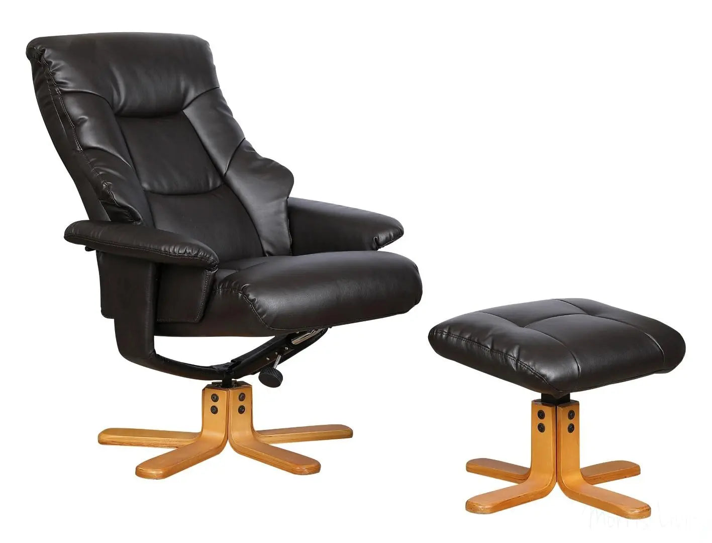 Shanghai Bonded Leather Swivel Recliner Chair & Matching Footstool in Brown GFA