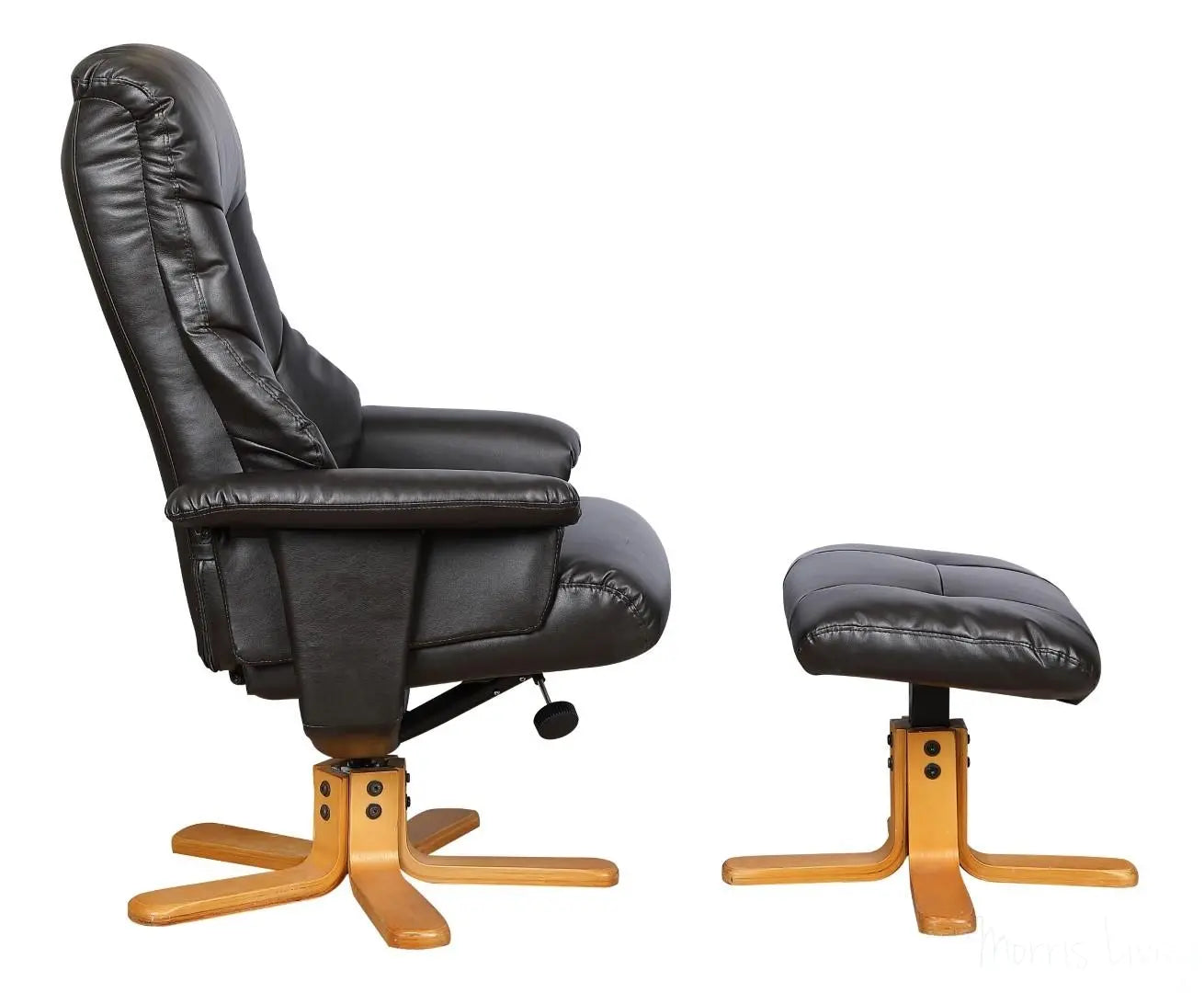 Shanghai Bonded Leather Swivel Recliner Chair & Matching Footstool in Brown GFA