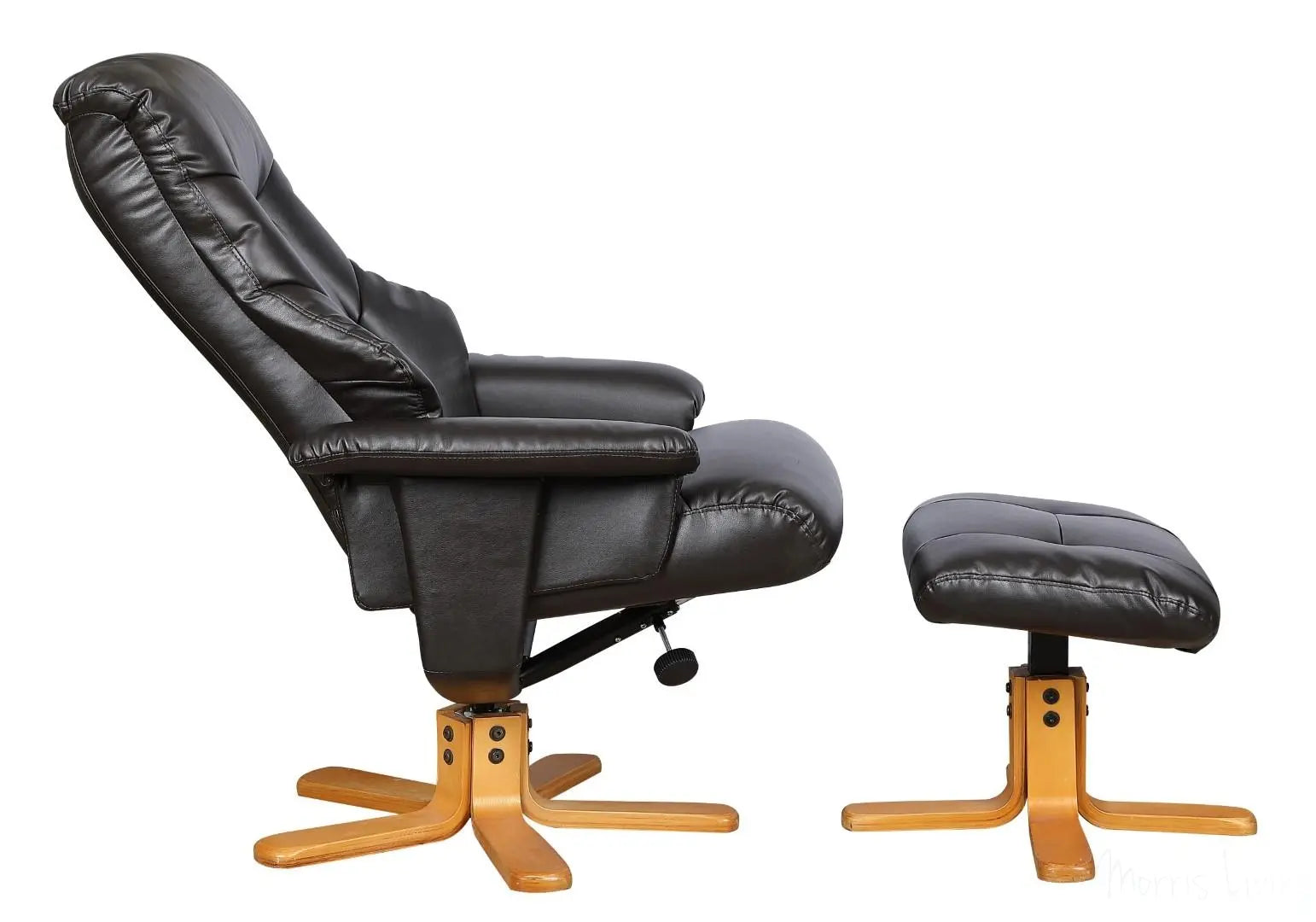 Shanghai Bonded Leather Swivel Recliner Chair & Matching Footstool in Brown GFA