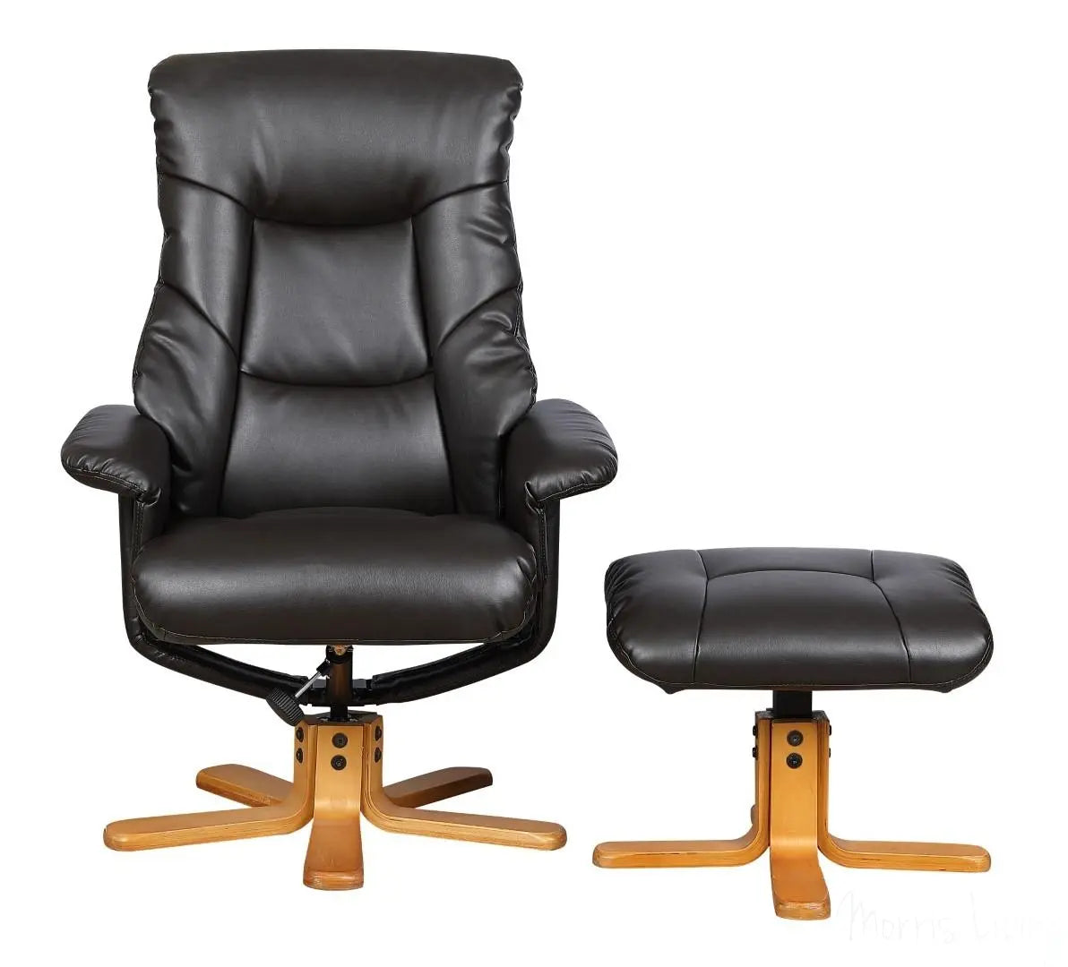 Shanghai Bonded Leather Swivel Recliner Chair & Matching Footstool in Brown GFA