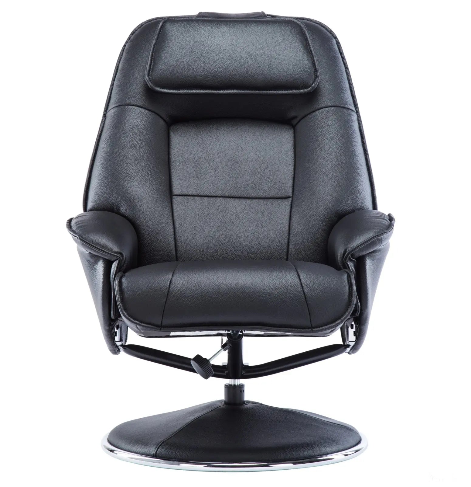 The Avant Garde Plush Leather Swivel Recliner Chair & Matching Footstool in Black GFA