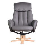 The Indiana Swivel Recliner Chair in Charcoal Genuine Leather and Pale Wood base.
