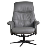 The Kansas Swivel Recliner Chair in Charcoal Genuine Leather and Black base.